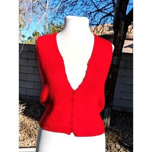 Vintage Scarlet Red Women's 9-Button Petite Small Japanese Knit Sweater Vest EUC